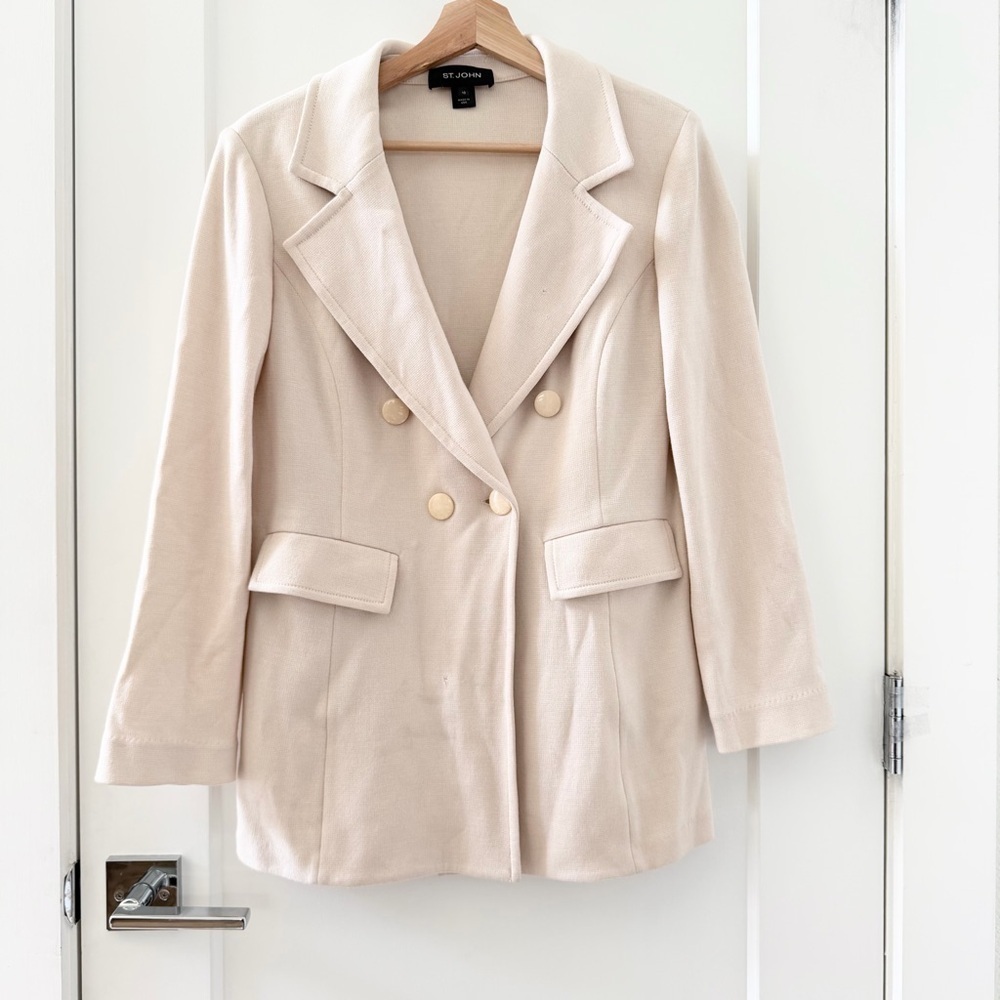 ST JOHN Vintage Cream Double Breasted Blazer Jacket Size 10